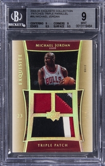 2004-05 UD "Exquisite Collection" Triple Patch Parallel #MJ Michael Jordan Triple Patch Card (#1/3) - BGS MINT 9
